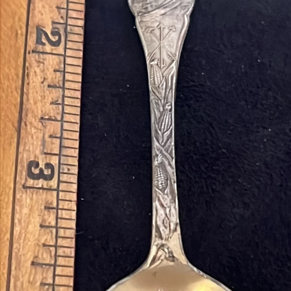 Watson & Newell Antique 1900s Sterling silver gold washed bowl Indian head spoon